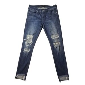 Express Jeans Women 6R Blue Ankle Legging Mid Rise Distressed Ripped Denim Pants
